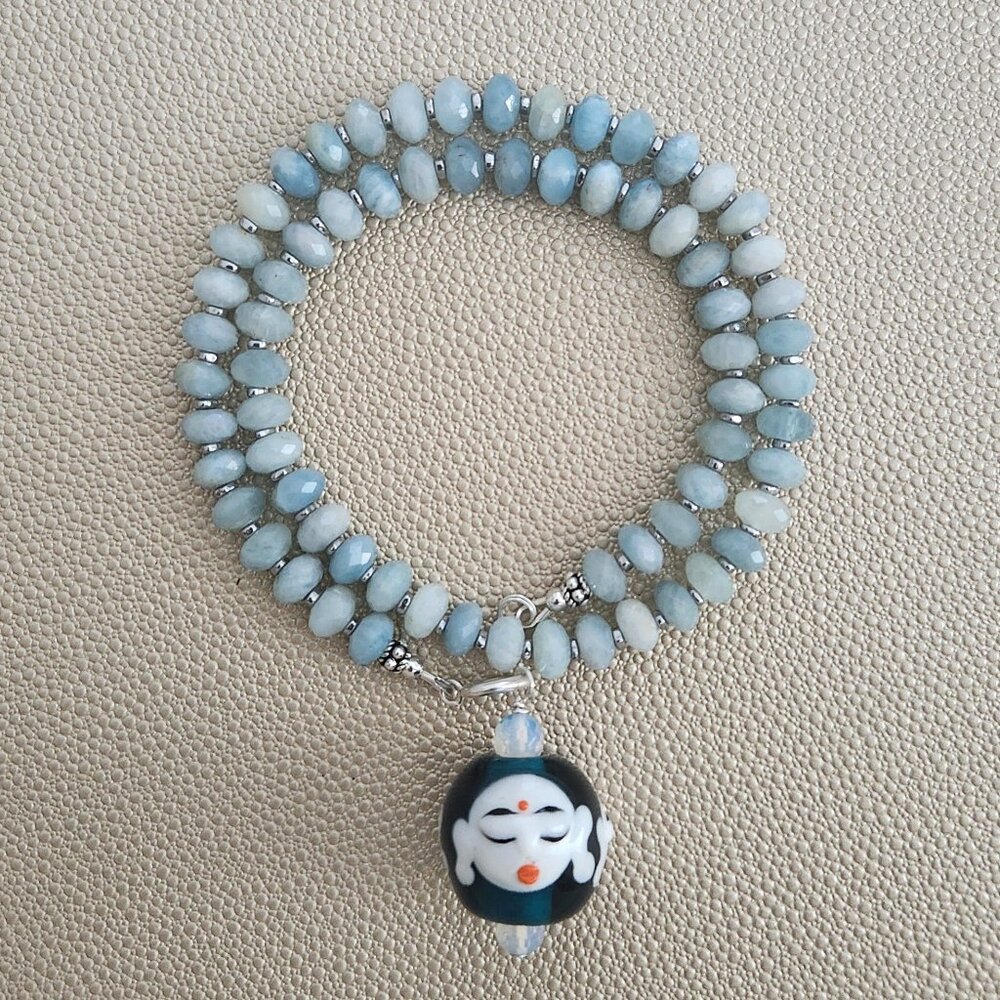 AQUAMARINE NECKLACE W/ BUDDHA BEAD-16"